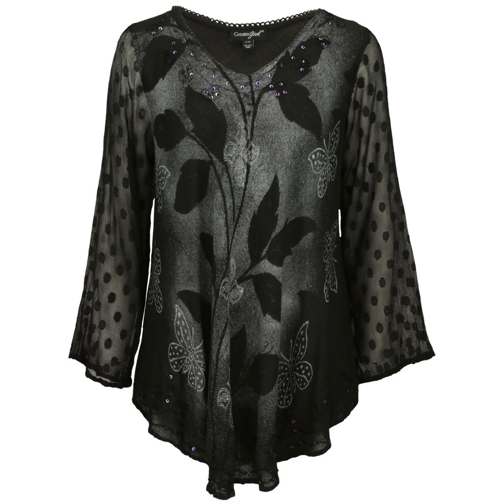 GREATER GOOD Handmade Midnight Butterfly Long Sleeve Tunic in Black